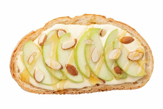 apple, brie, honey and almond slices on toast